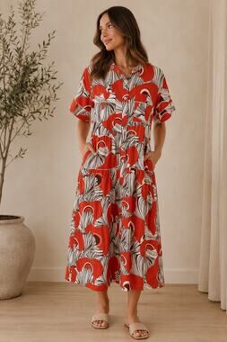 Crosby by Mollie Burch Kellogg Dress Orange Button Up Dress Puff Sleeve Large